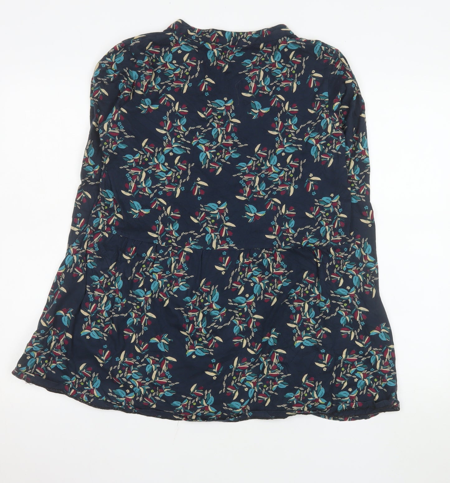 Nomads Womens Blue Floral V-Neck Long Sleeve Tunic Blouse Size 12