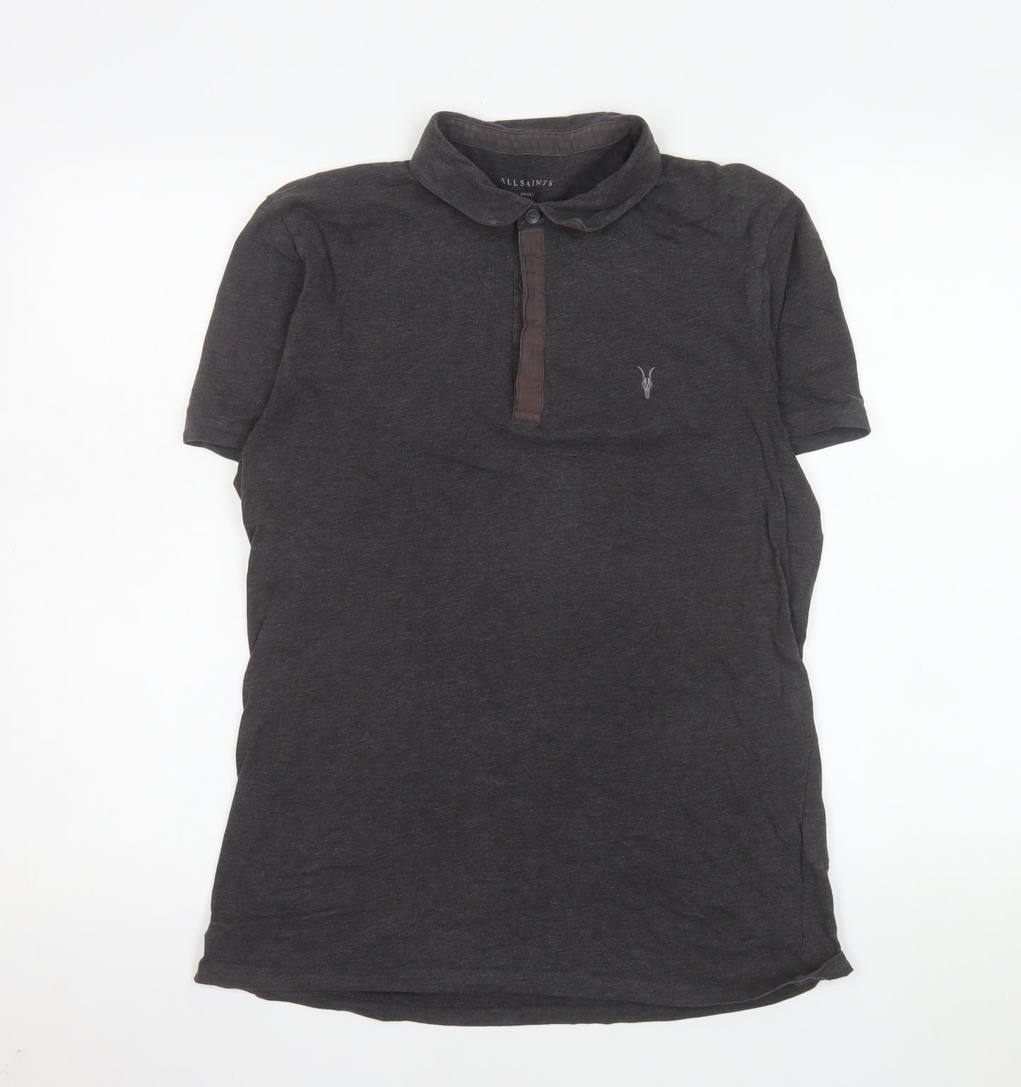 AllSaints Men's Black Slim Fit Short Sleeve Cotton Polo Shirt Size S
