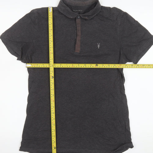 AllSaints Men's Black Slim Fit Short Sleeve Cotton Polo Shirt Size S