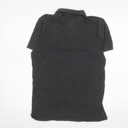 AllSaints Men's Black Slim Fit Short Sleeve Cotton Polo Shirt Size S