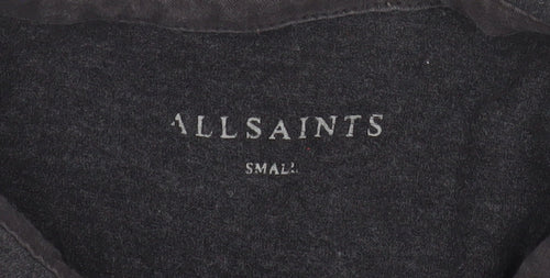 AllSaints Men's Black Slim Fit Short Sleeve Cotton Polo Shirt Size S