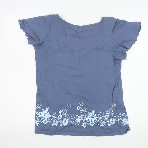 Kaleidoscope Womens Blue Cotton Floral Square Neck T-Shirt UK 10
