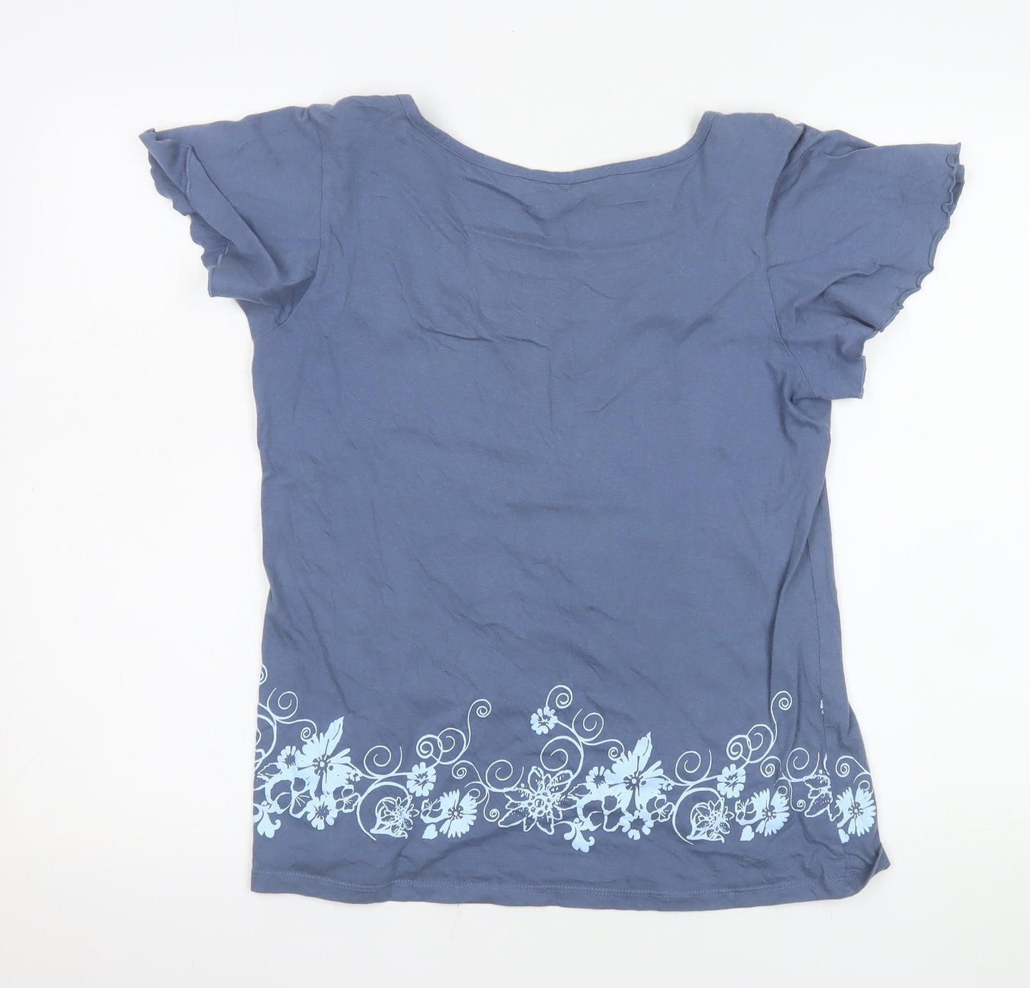 Kaleidoscope Womens Blue Cotton Floral Square Neck T-Shirt UK 10