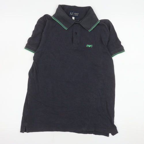 Armani Jeans Men's Black Collared Short Sleeve Cotton Polo M