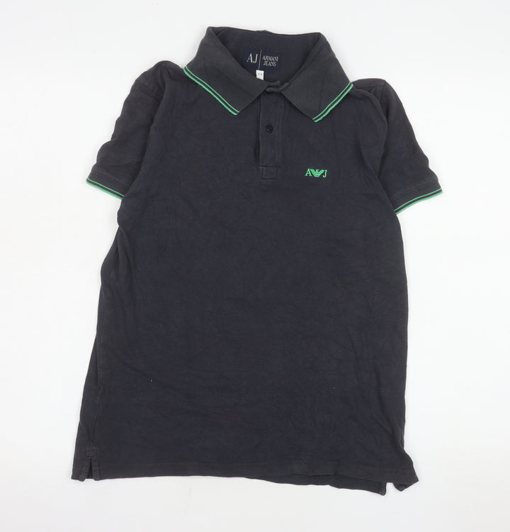 Armani Jeans Men's Black Collared Short Sleeve Cotton Polo M
