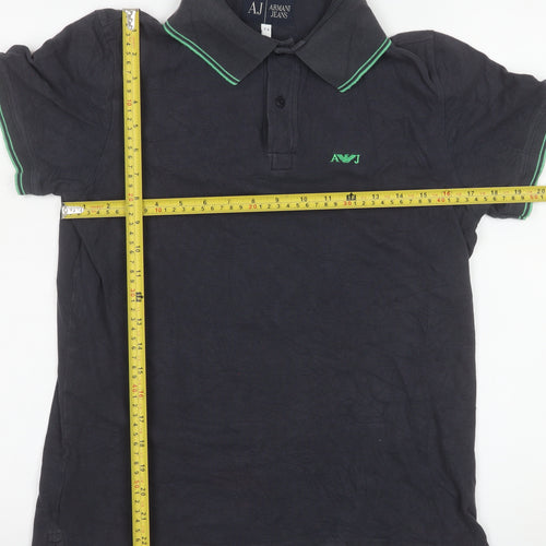Armani Jeans Men's Black Collared Short Sleeve Cotton Polo M