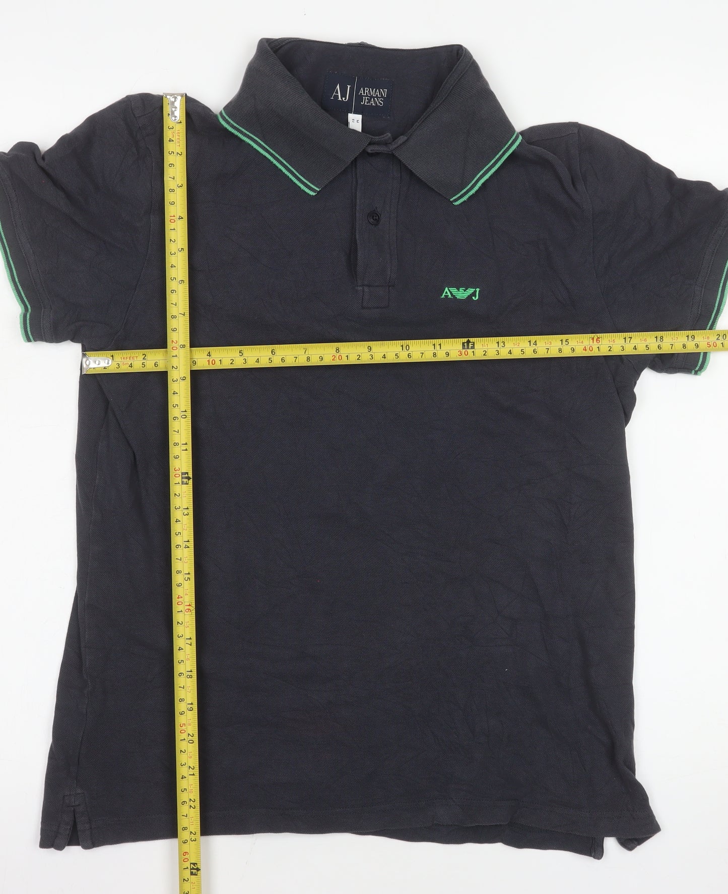 Armani Jeans Men's Black Collared Short Sleeve Cotton Polo M