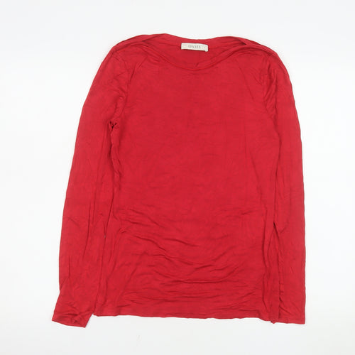 Oasis Women Red Long Sleeve Basic Viscose Stretch T-Shirt Size S