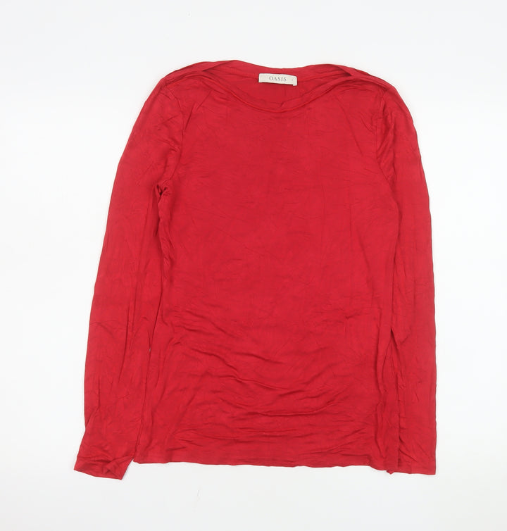 Oasis Women Red Long Sleeve Basic Viscose Stretch T-Shirt Size S