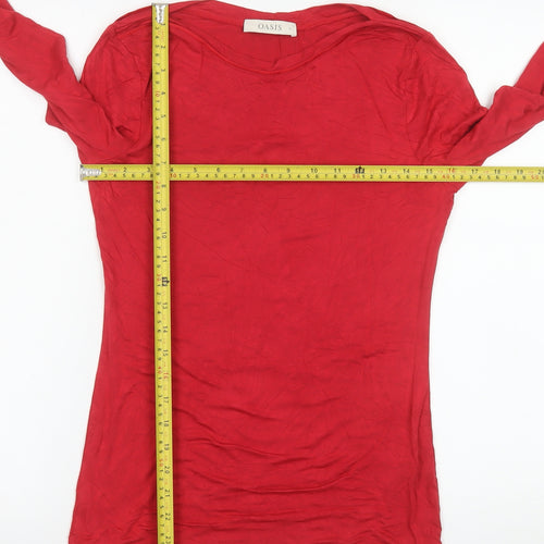 Oasis Women Red Long Sleeve Basic Viscose Stretch T-Shirt Size S