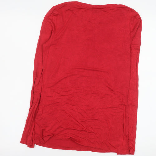 Oasis Women Red Long Sleeve Basic Viscose Stretch T-Shirt Size S