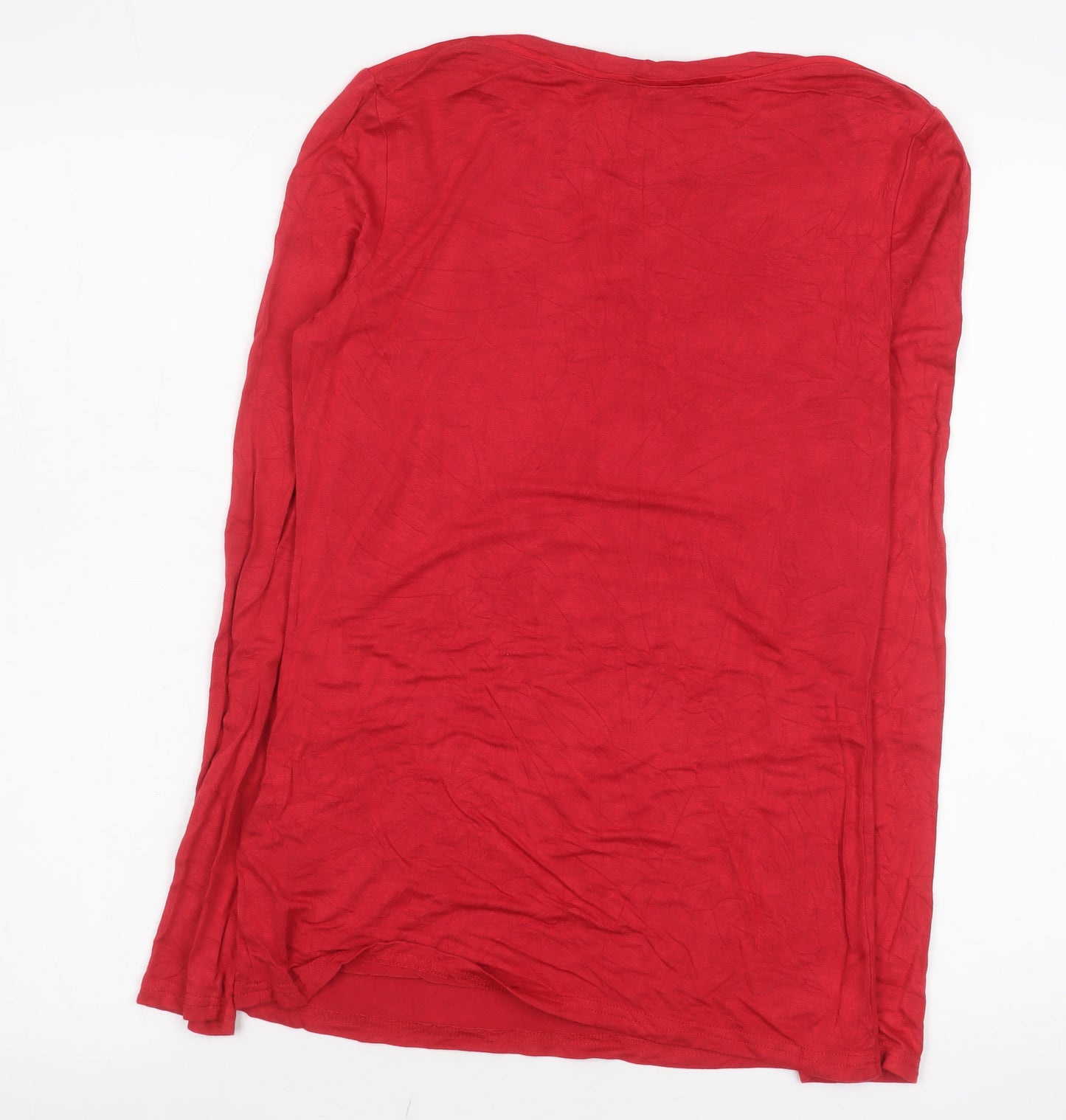 Oasis Women Red Long Sleeve Basic Viscose Stretch T-Shirt Size S