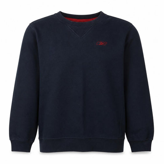 Front view of Reebok women’s navy blue sweatshirt cotton blend long sleeve pullover m
