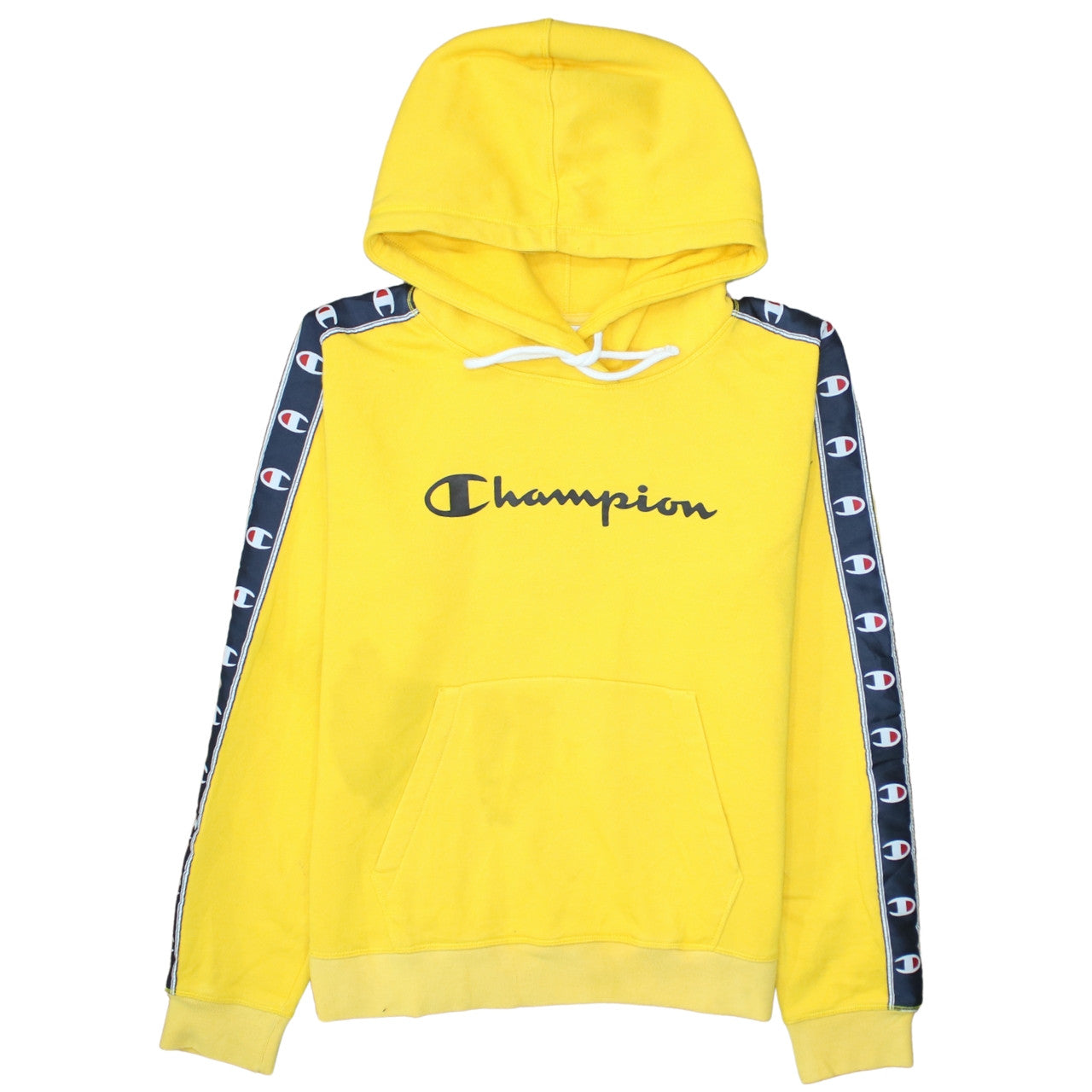 Champion Womens Yellow Pullover Hoodie Medium Logo Tape Casual