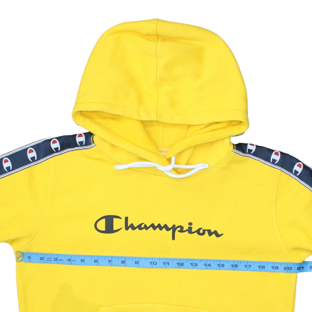 Champion Womens Yellow Pullover Hoodie Medium Logo Tape Casual