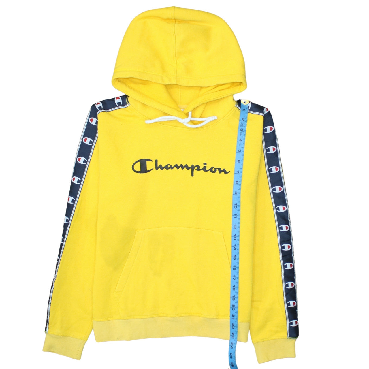 Champion Womens Yellow Pullover Hoodie Medium Logo Tape Casual