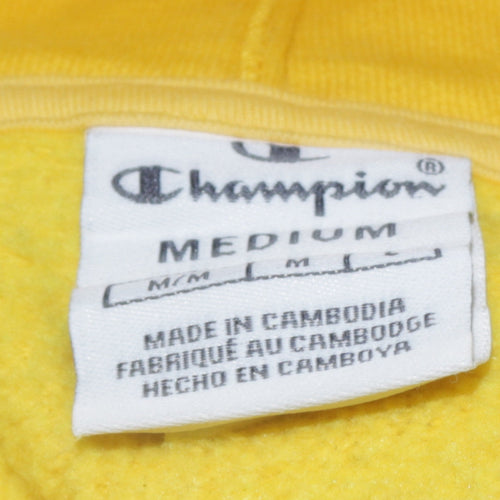 Champion Womens Yellow Pullover Hoodie Medium Logo Tape Casual
