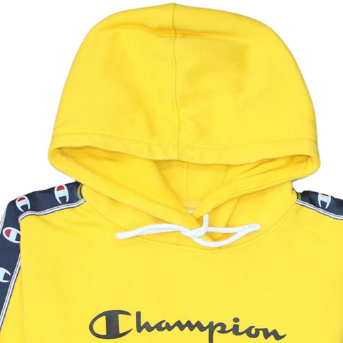 Champion Womens Yellow Pullover Hoodie Medium Logo Tape Casual