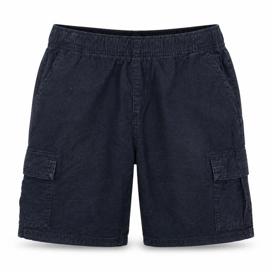 Front view of The Children's Place boys’ black cargo shorts, size 14, husky cotton twill