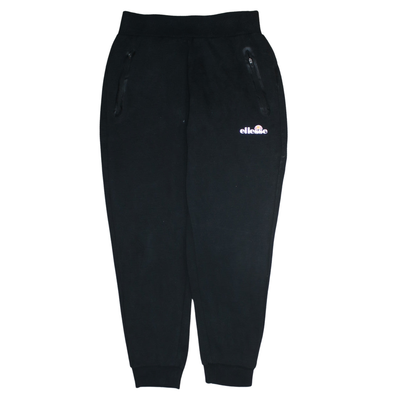 Ellesse Men Black Jogger Trousers L Regular Fleece Logo Zip Pockets