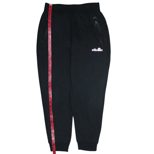 Ellesse Men Black Jogger Trousers L Regular Fleece Logo Zip Pockets
