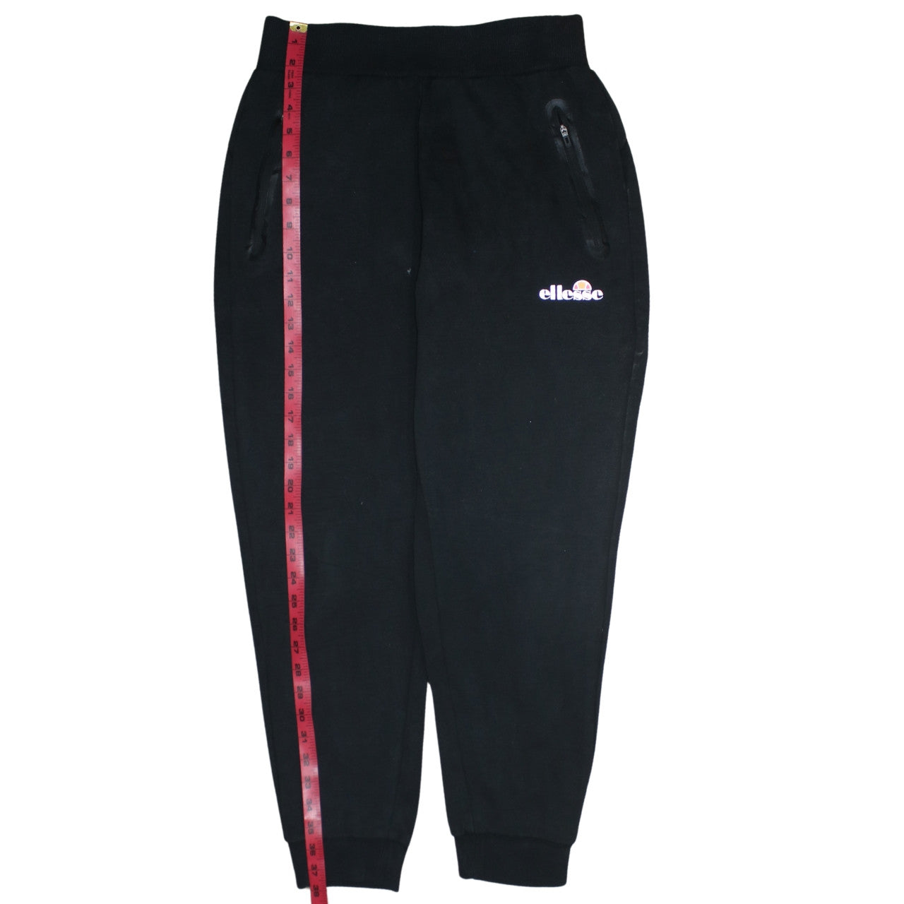 Ellesse Men Black Jogger Trousers L Regular Fleece Logo Zip Pockets