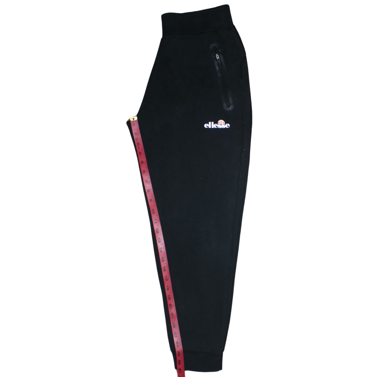Ellesse Men Black Jogger Trousers L Regular Fleece Logo Zip Pockets