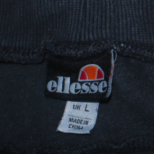 Ellesse Men Black Jogger Trousers L Regular Fleece Logo Zip Pockets