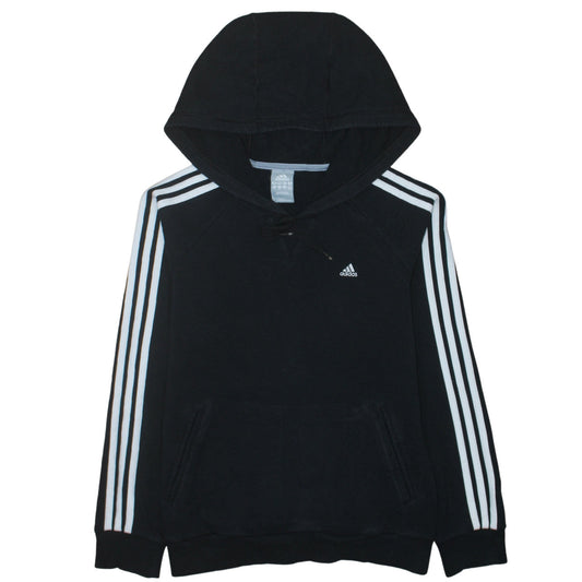 Adidas Women's Black Pullover Hoodie Size 14 with White Stripes
