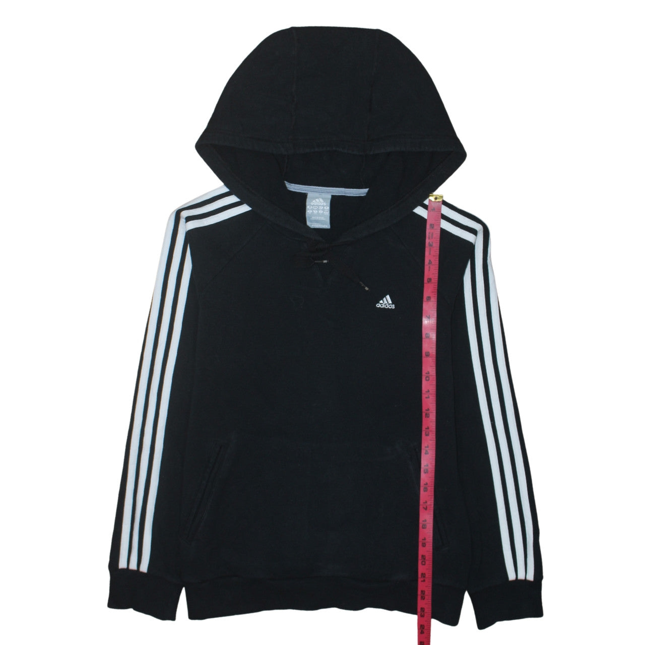 Adidas Women's Black Pullover Hoodie Size 14 with White Stripes