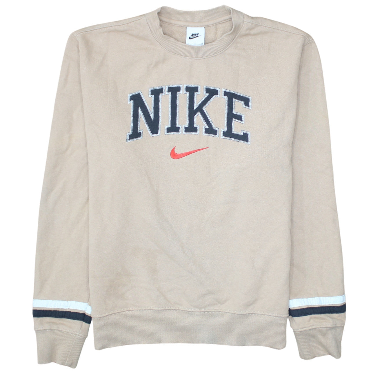 Nike Men's Beige Crew Neck Embroidered Logo Sweatshirt Size S