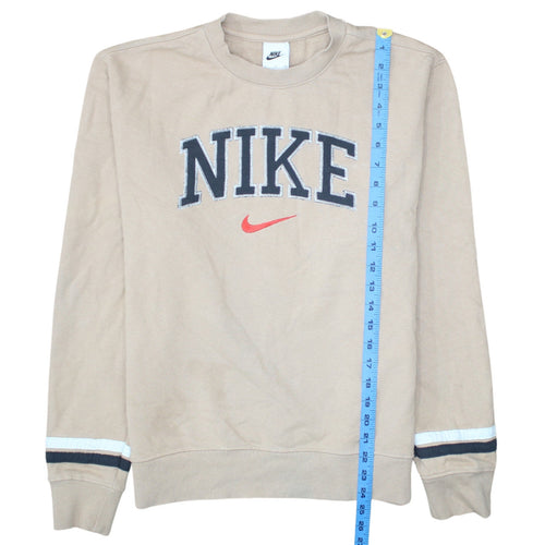 Nike Men's Beige Crew Neck Embroidered Logo Sweatshirt Size S