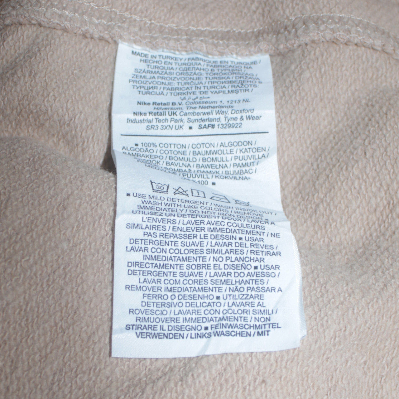 Nike Men's Beige Crew Neck Embroidered Logo Sweatshirt Size S