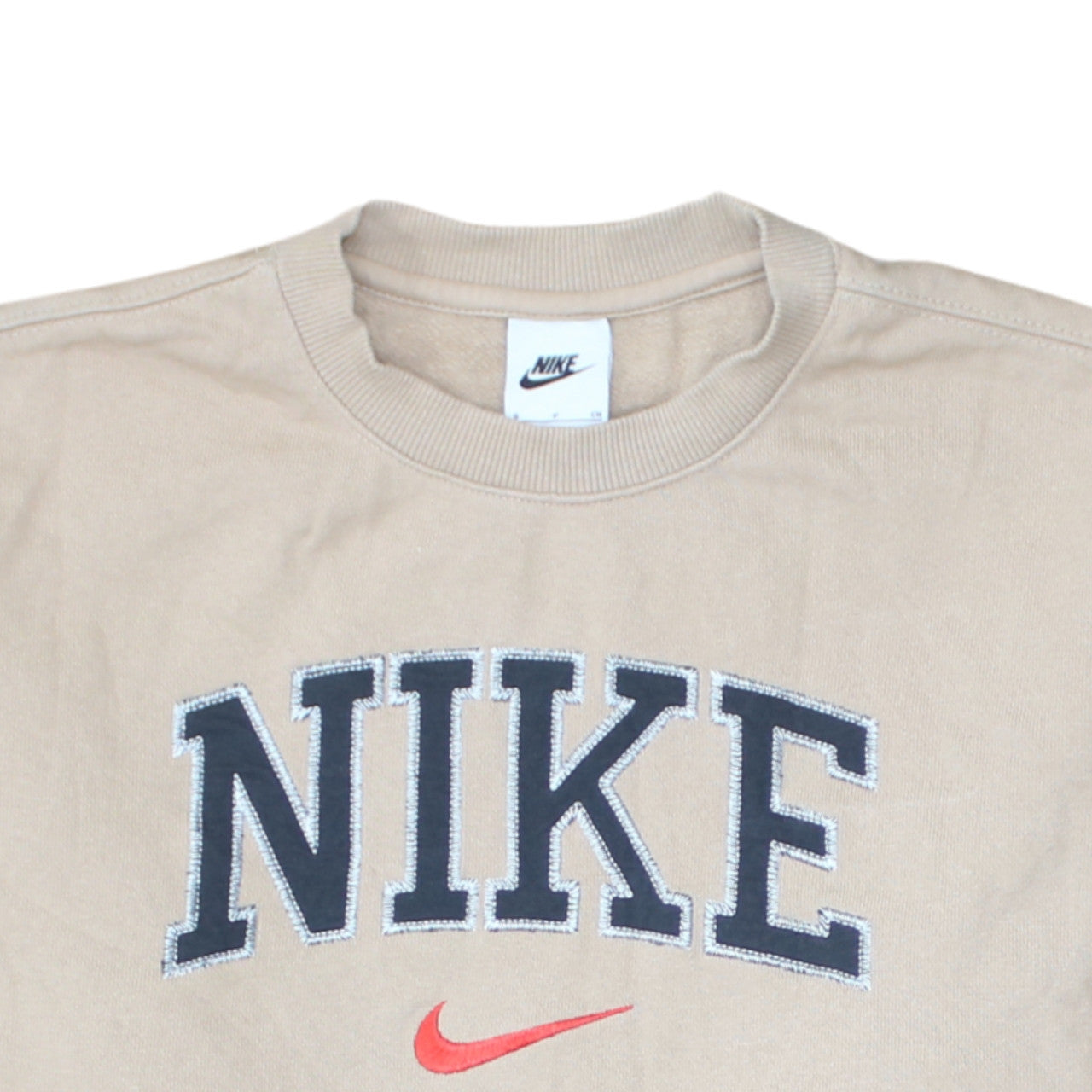 Nike Men's Beige Crew Neck Embroidered Logo Sweatshirt Size S