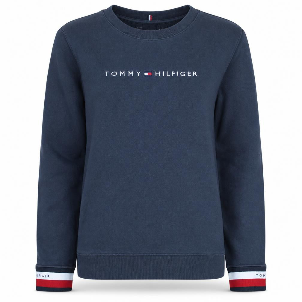 Front view of Tommy Hilfiger women’s navy blue xs pullover sweatshirt