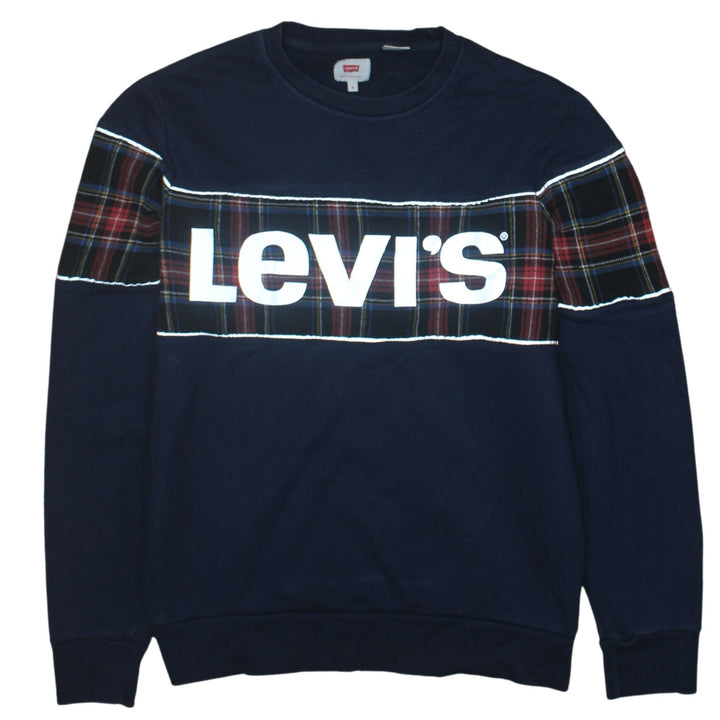 Levi's Men's Blue Plaid Logo Pullover Sweatshirt Size S