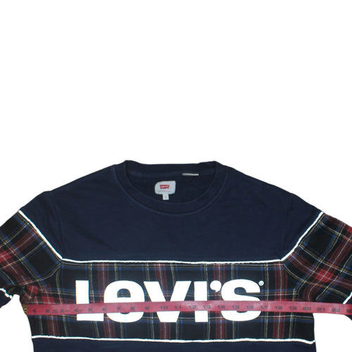 Levi's Men's Blue Plaid Logo Pullover Sweatshirt Size S