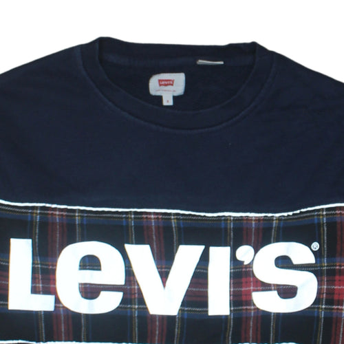 Levi's Men's Blue Plaid Logo Pullover Sweatshirt Size S