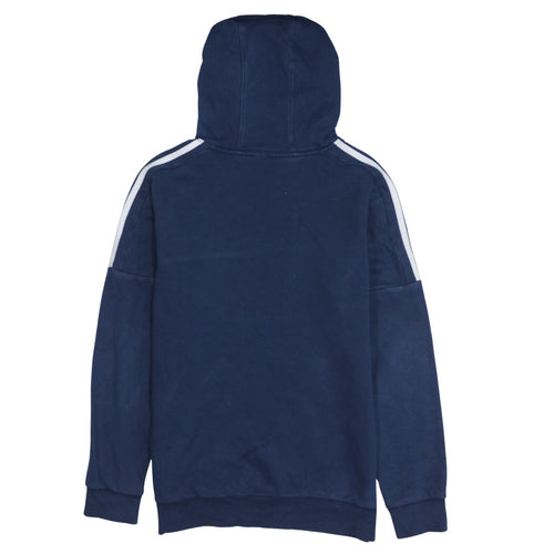 Adidas Boys Blue Pullover Hoodie with Logo and Striped Sleeves - Size 12-13 Years