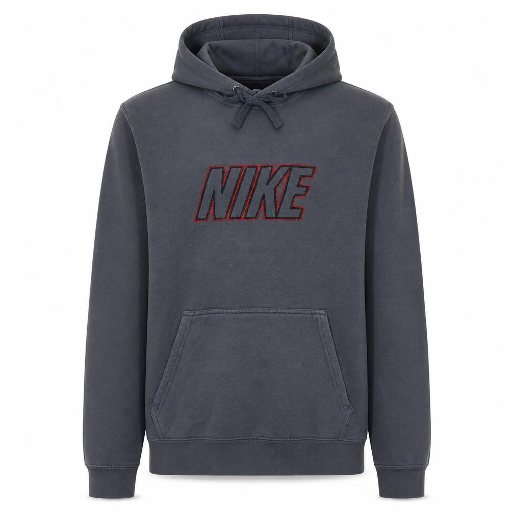 Front view of Nike Men’s Grey Pullover Hoodie M Embroidered Logo Fleece Sweatshirt