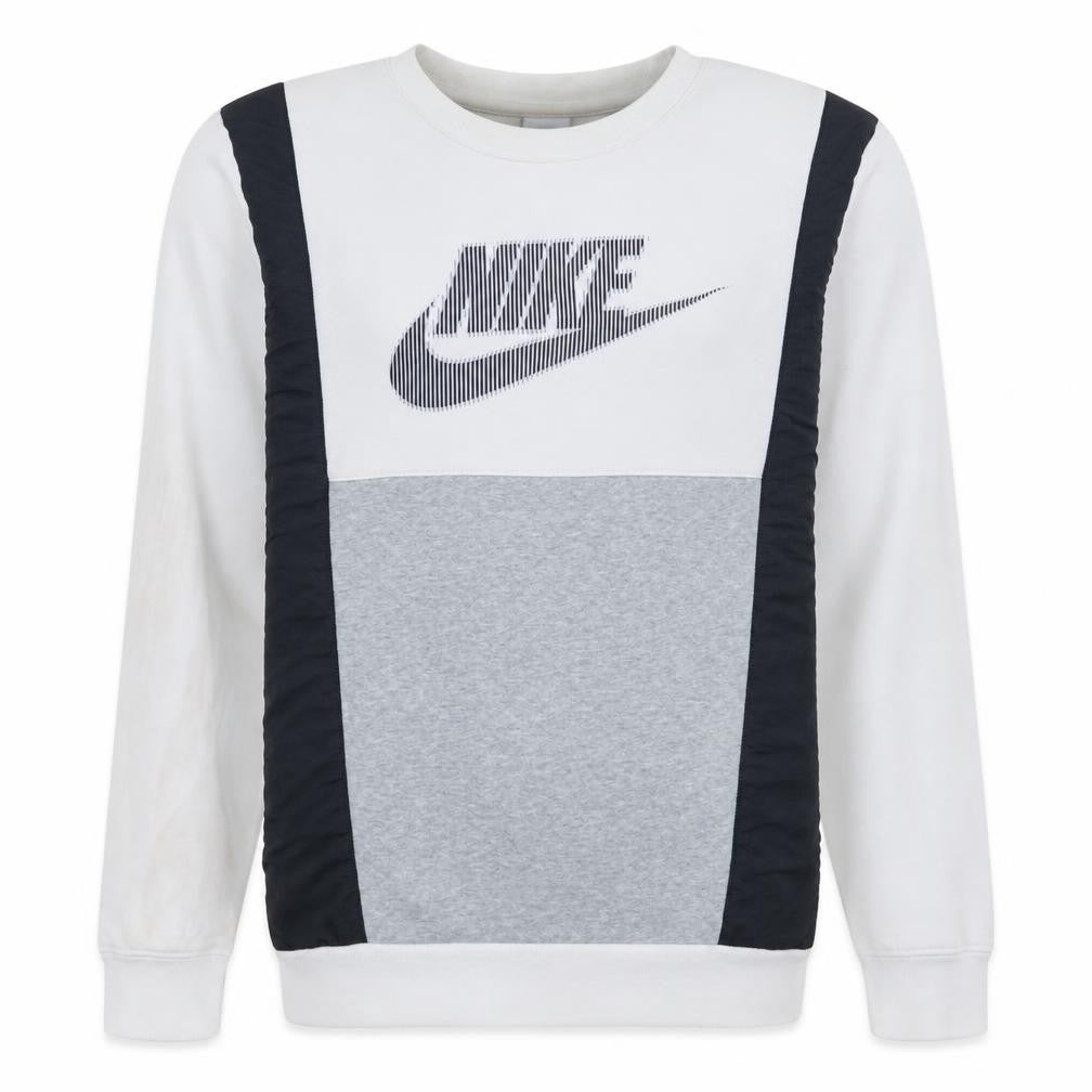 Front view of Nike Men's White Graphic Logo Pullover Sweatshirt, size S