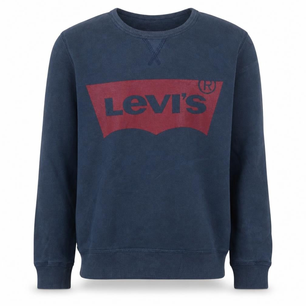 Front view of Levi's boys’ blue logo pullover sweatshirt, size 14, years