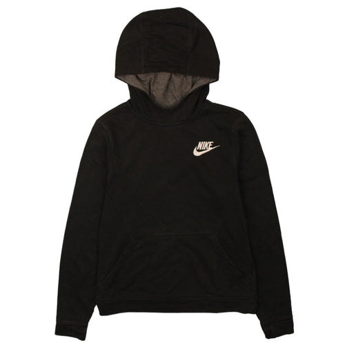 Nike Boys Black Pullover Hoodie L Logo Print Cotton Blend Sweatshirt
