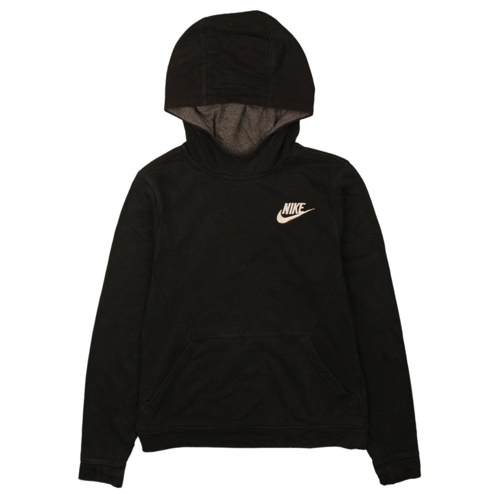 Nike Boys Black Pullover Hoodie L Logo Print Cotton Blend Sweatshirt