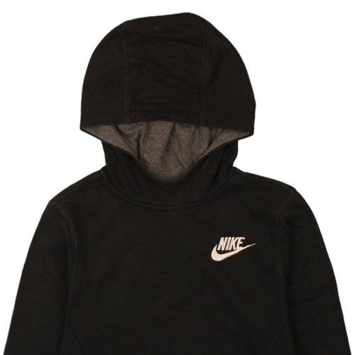 Nike Boys Black Pullover Hoodie L Logo Print Cotton Blend Sweatshirt