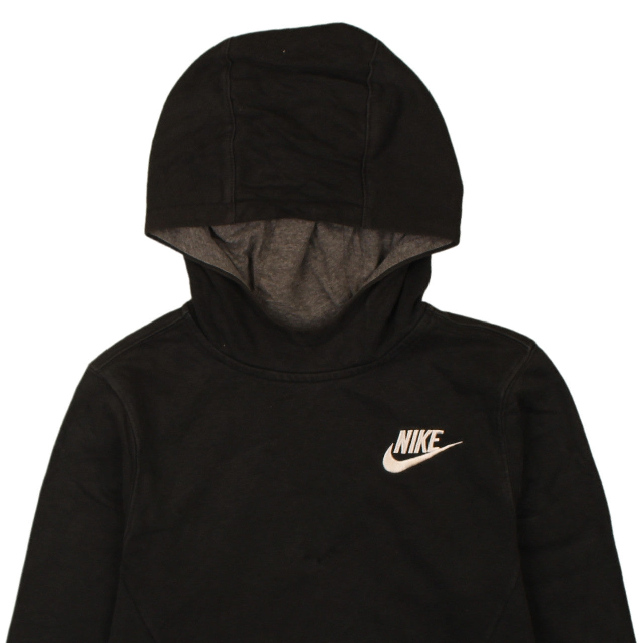 Nike Boys Black Pullover Hoodie L Logo Print Cotton Blend Sweatshirt