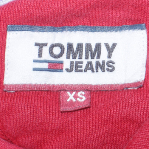 Tommy Jeans Men's Red Pullover Hoodie XS Regular Fit Logo Graphic