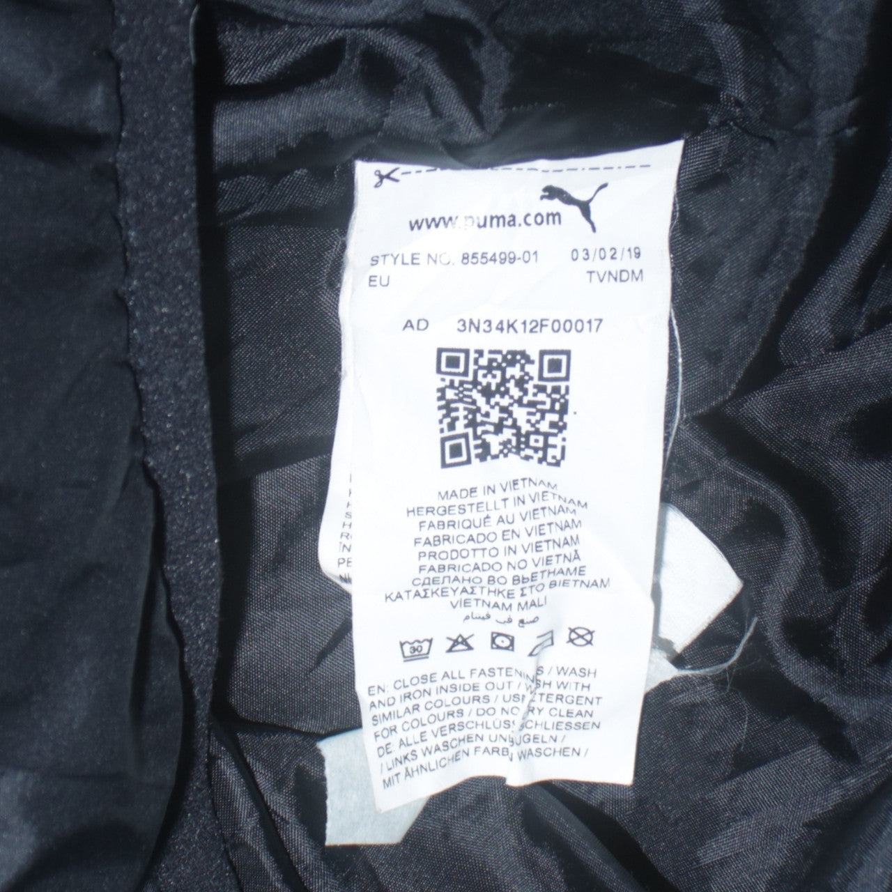 Puma Boys Black Puffer Jacket Size 15-16 Years Winter Warm Zip Coat
