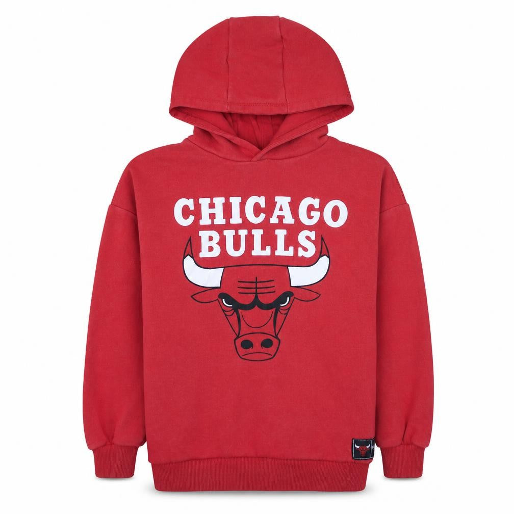 Front view of Primark NBA Chicago Bulls boys’ red pullover hoodie 9-10 years
