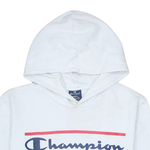 Champion White Small Womens Hoodie Pullover Cotton Blend Logo Print